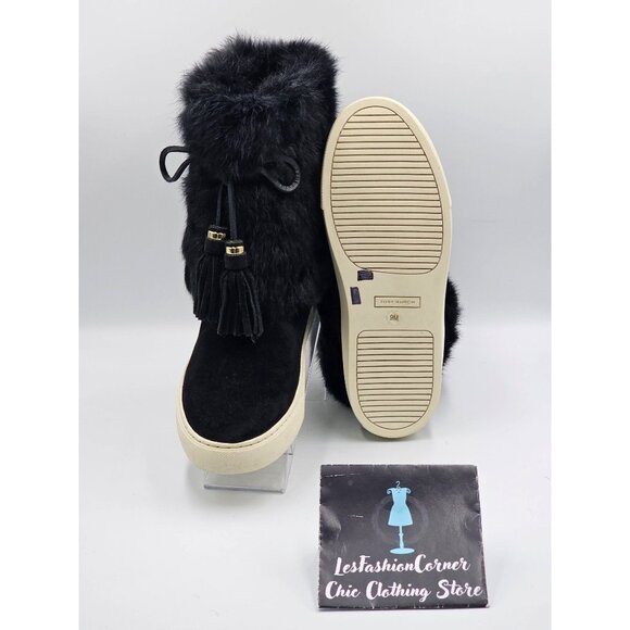 Tory Burch Women's Black Suede Leather Rabbit Fur Anjelica Boots Sz 9 2863 - Picture 3 of 16